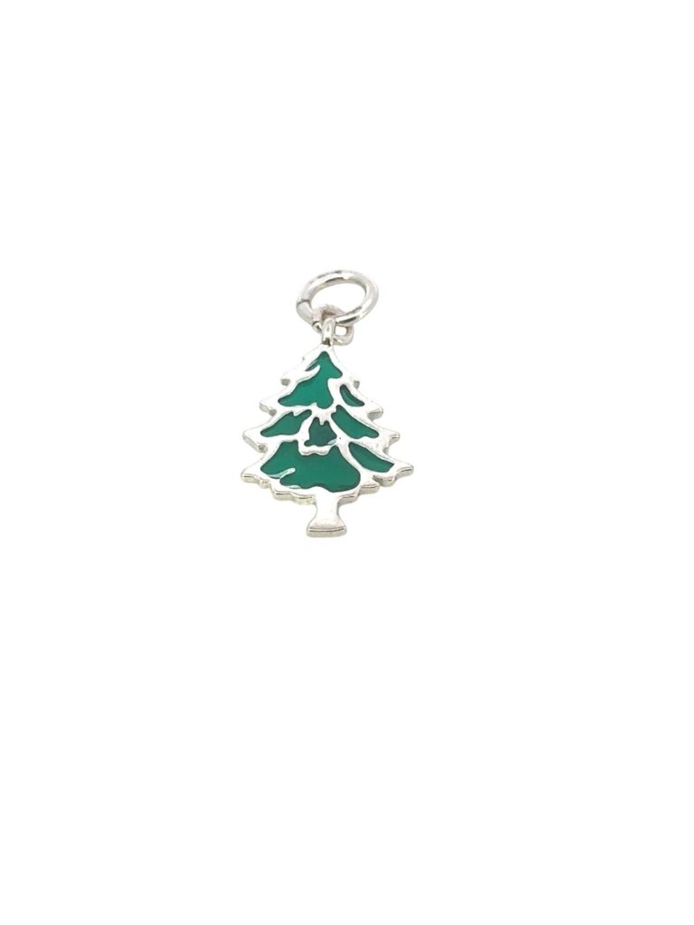 925 Sterling Silver Christmas Tree Charm, Green Enamel Holiday Pendant